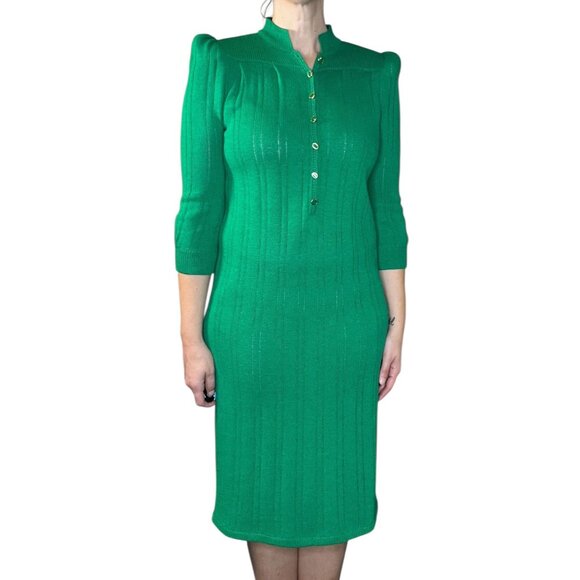 St. John for Saks Fifth Avenue Vintage 80s Knit Midi Dress Gold Buttons size M - Picture 4 of 16